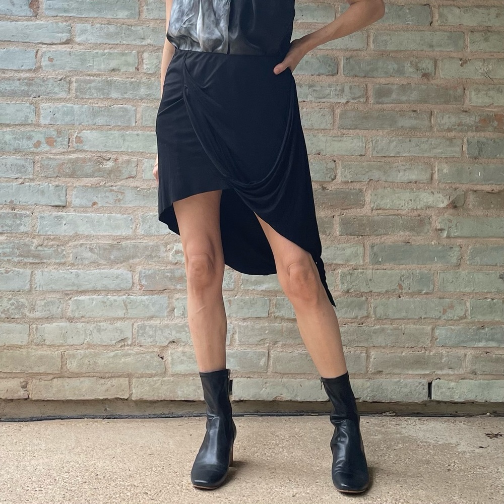 Helmut Lang Skirt Black Asymmetric Tie Knot Bemberg Cupro Jersey Stretch Mini